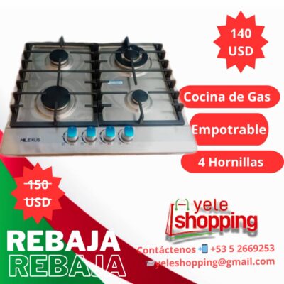 Cocina de Gas Empotrable 4 Hornillas