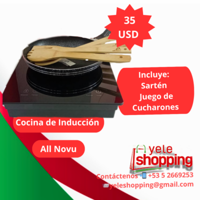 Cocina de Inducción All Novu de 1 hornilla + kit de utensilios de cocción + sartén antiadherente
