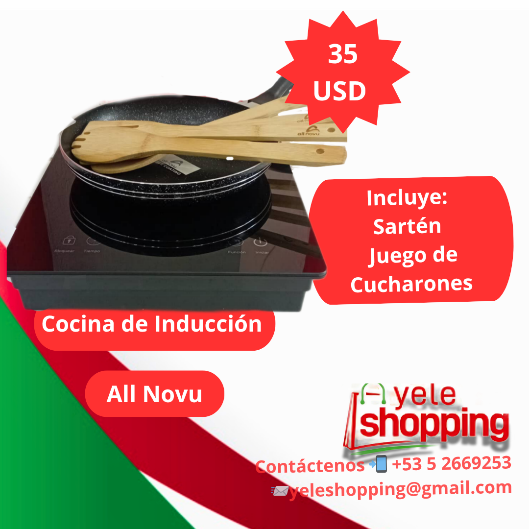 Cocina de Inducción All Novu de 1 hornilla + kit de utensilios de cocción + sartén antiadherente